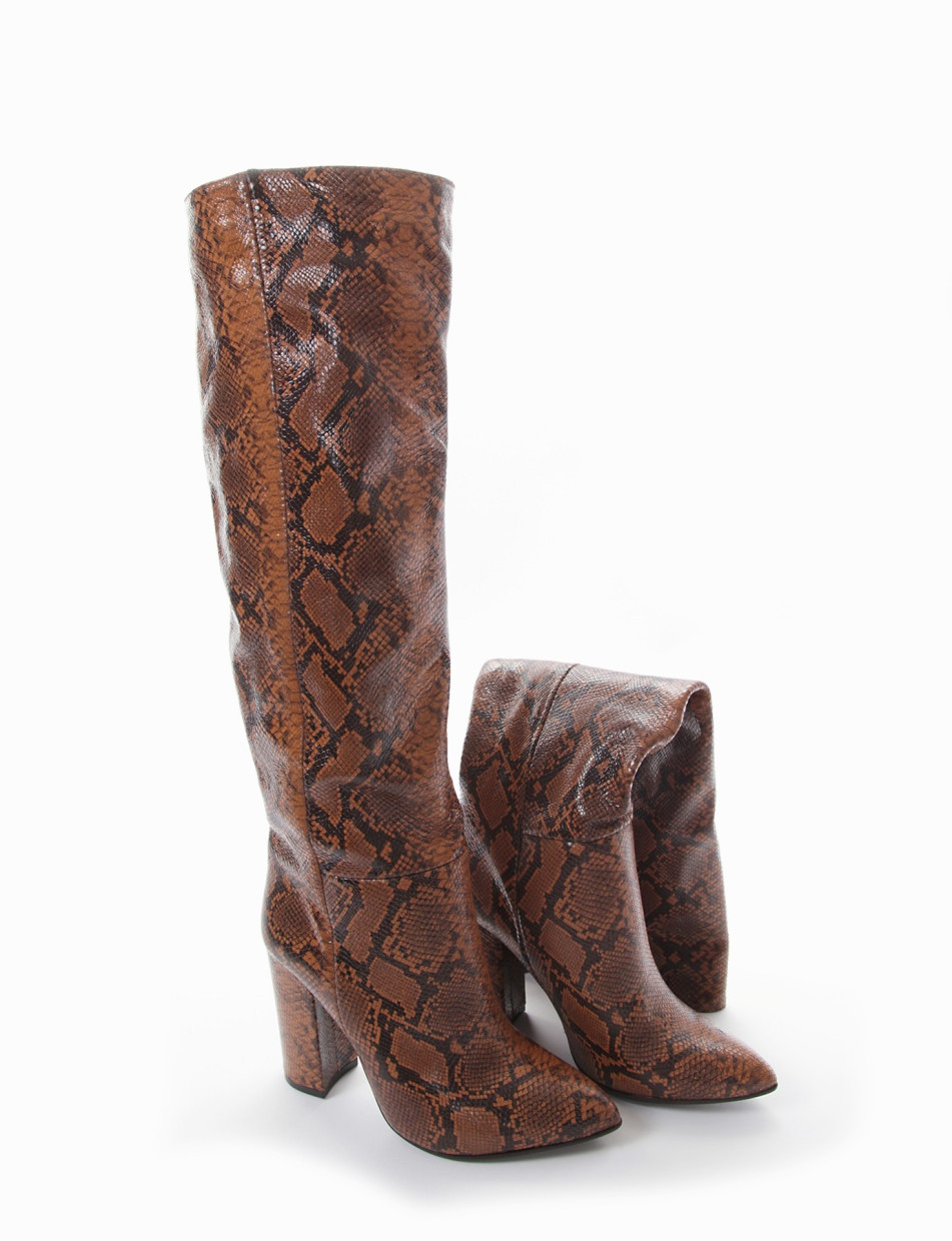 High heel boots heel 10 cm brown python