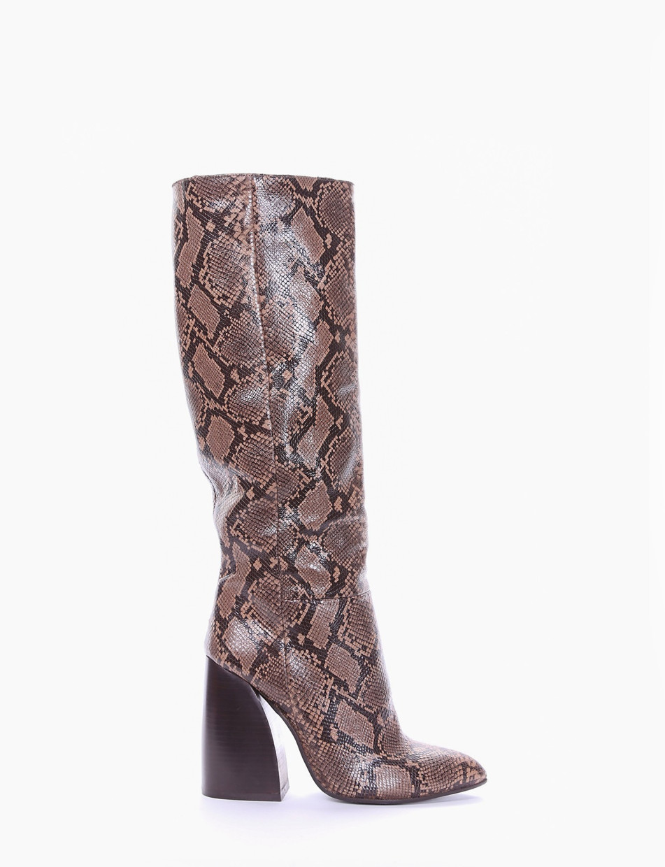 High heel boots heel 9 cm brown python