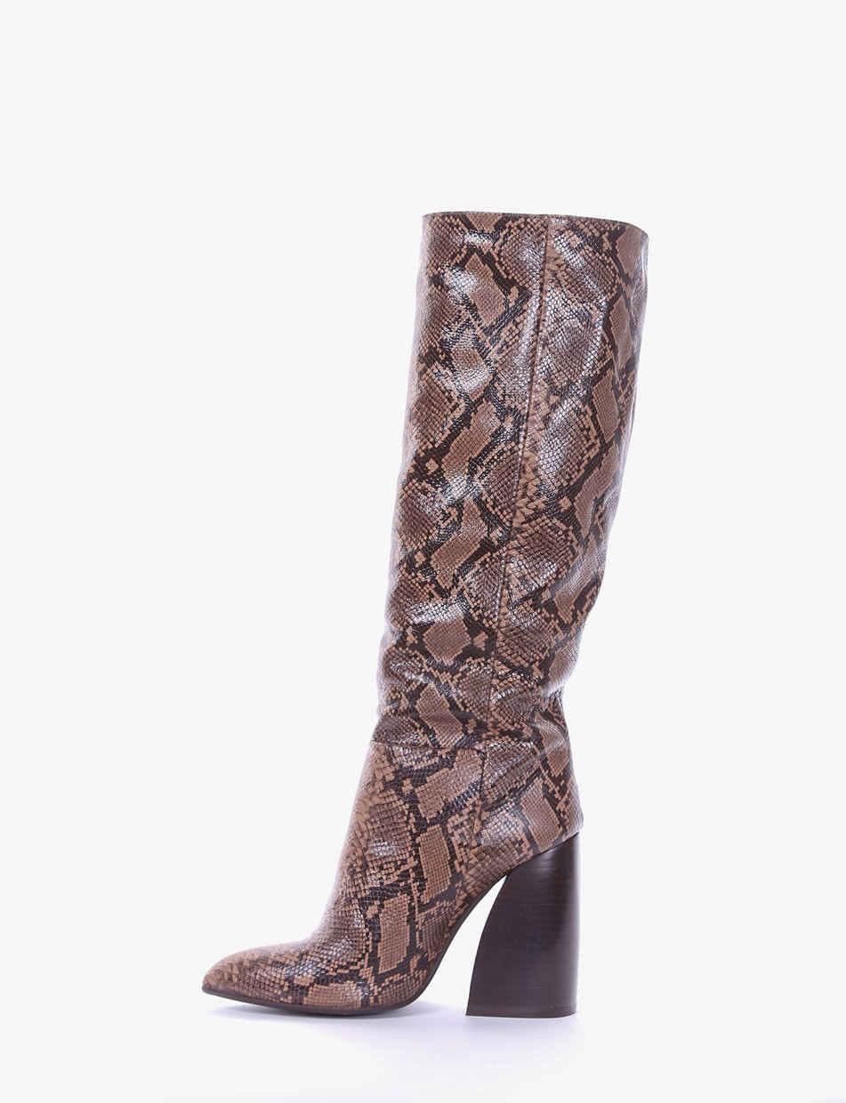 High heel boots heel 9 cm brown python