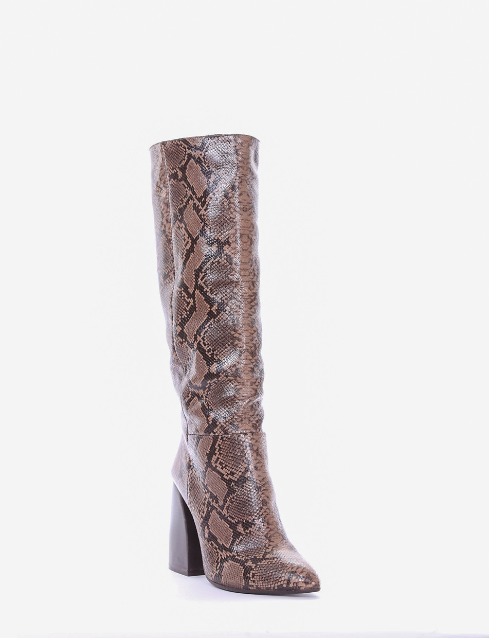 High heel boots heel 9 cm brown python