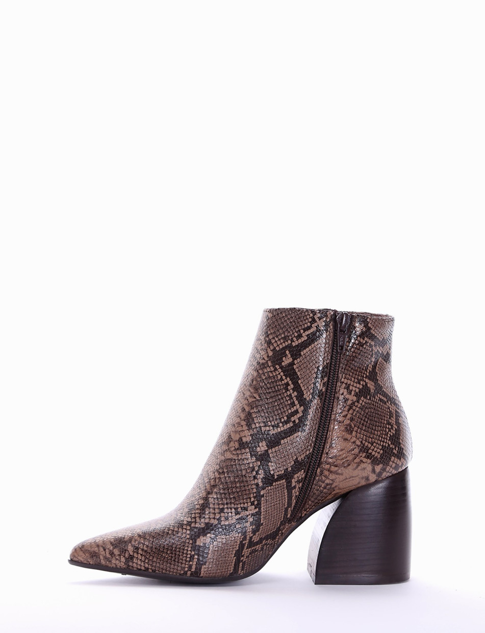 High heel ankle boots heel 5 cm brown python