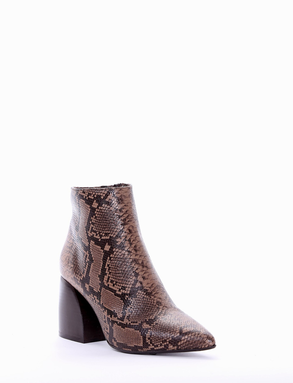 High heel ankle boots heel 5 cm brown python