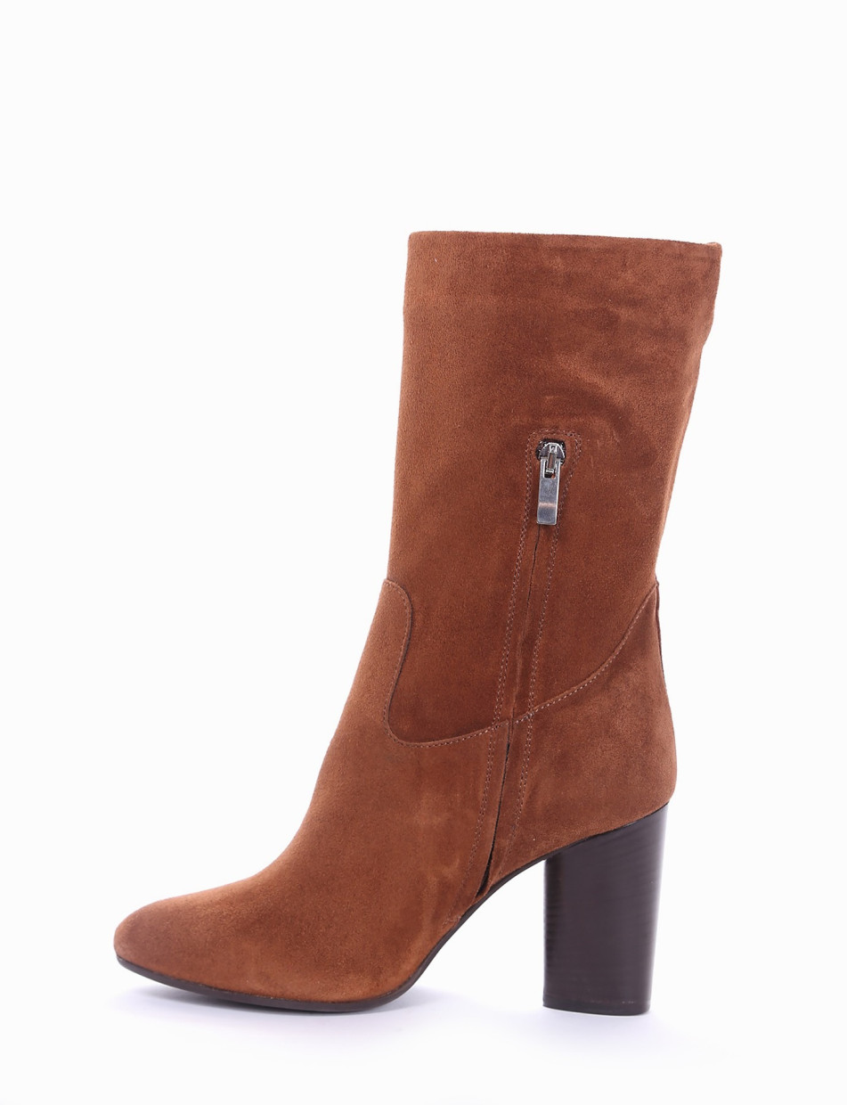 High heel ankle boots heel 8 cm brown chamois