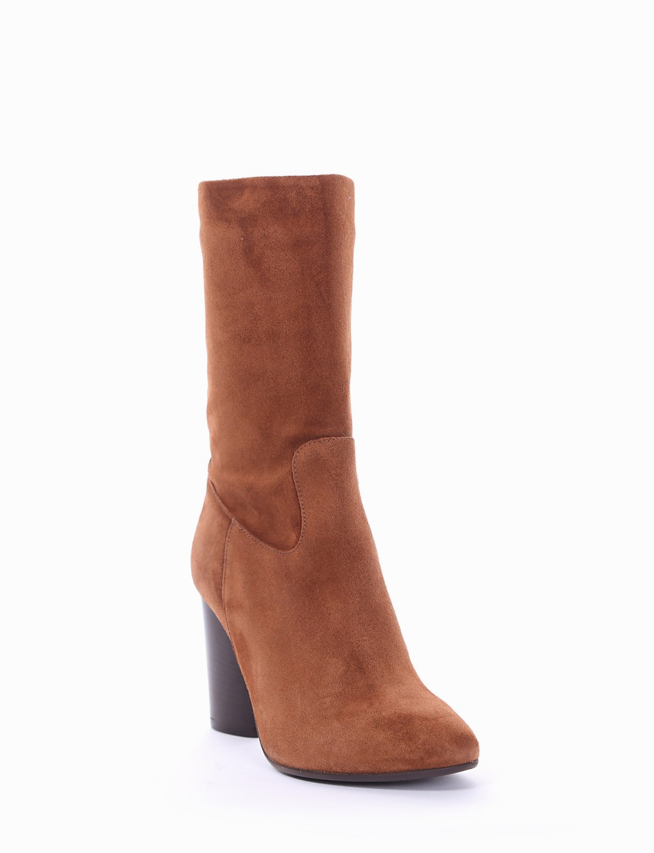 High heel ankle boots heel 8 cm brown chamois