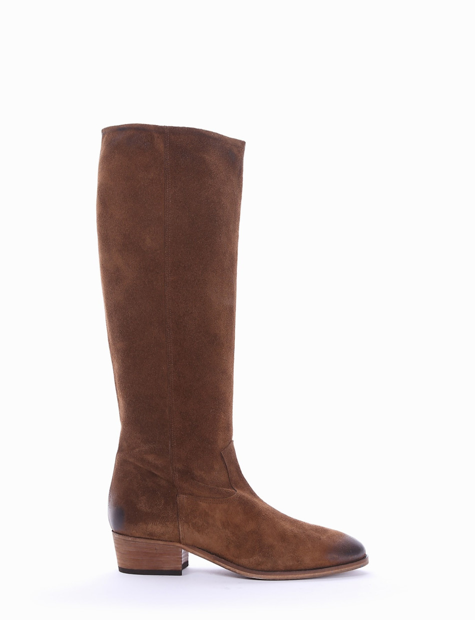 Low heel boots heel 2 cm brown chamois