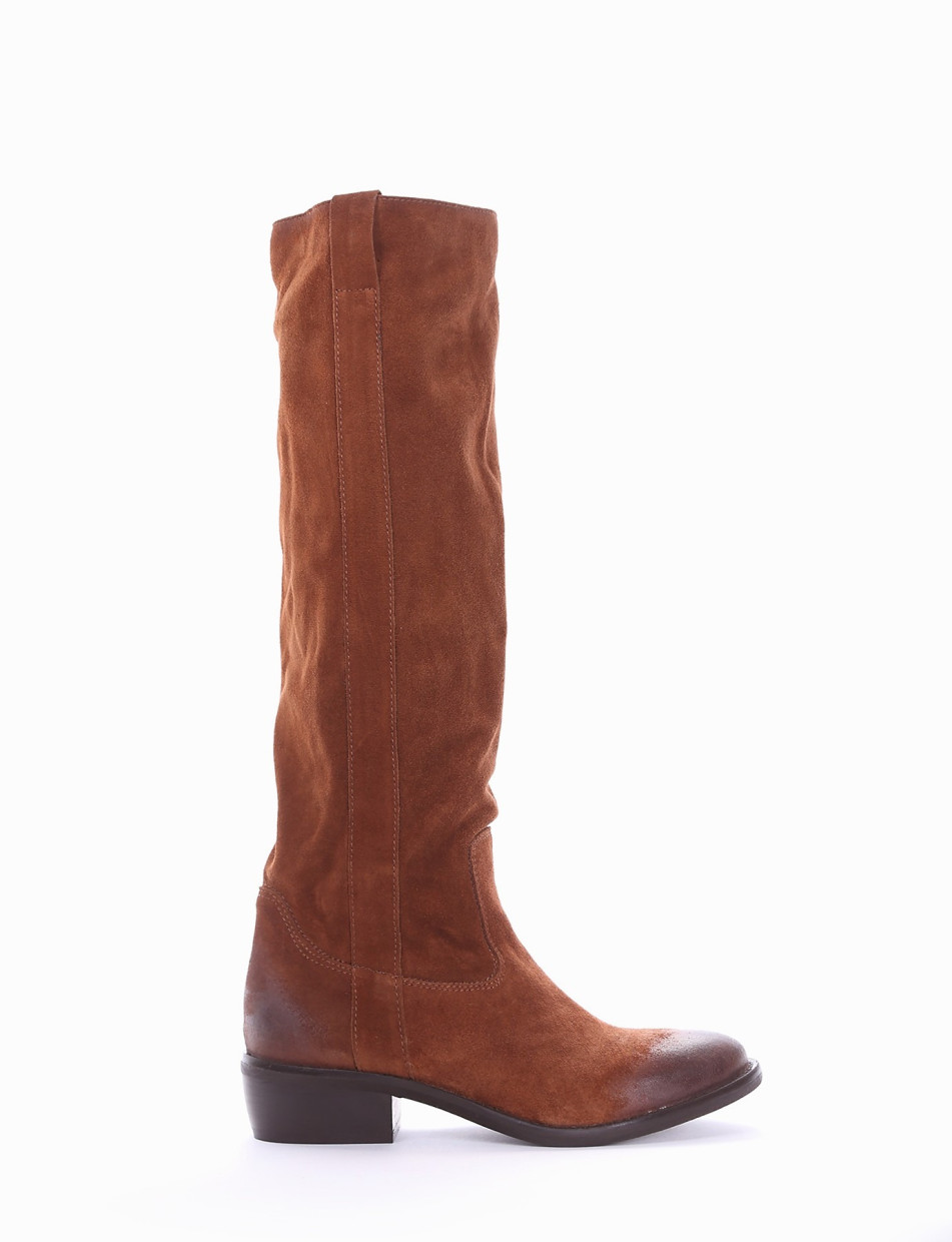 Low heel boots heel 2 cm brown chamois