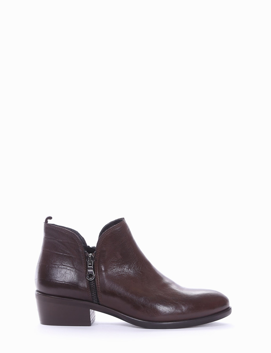 Low heel ankle boots heel 3 cm dark brown leather