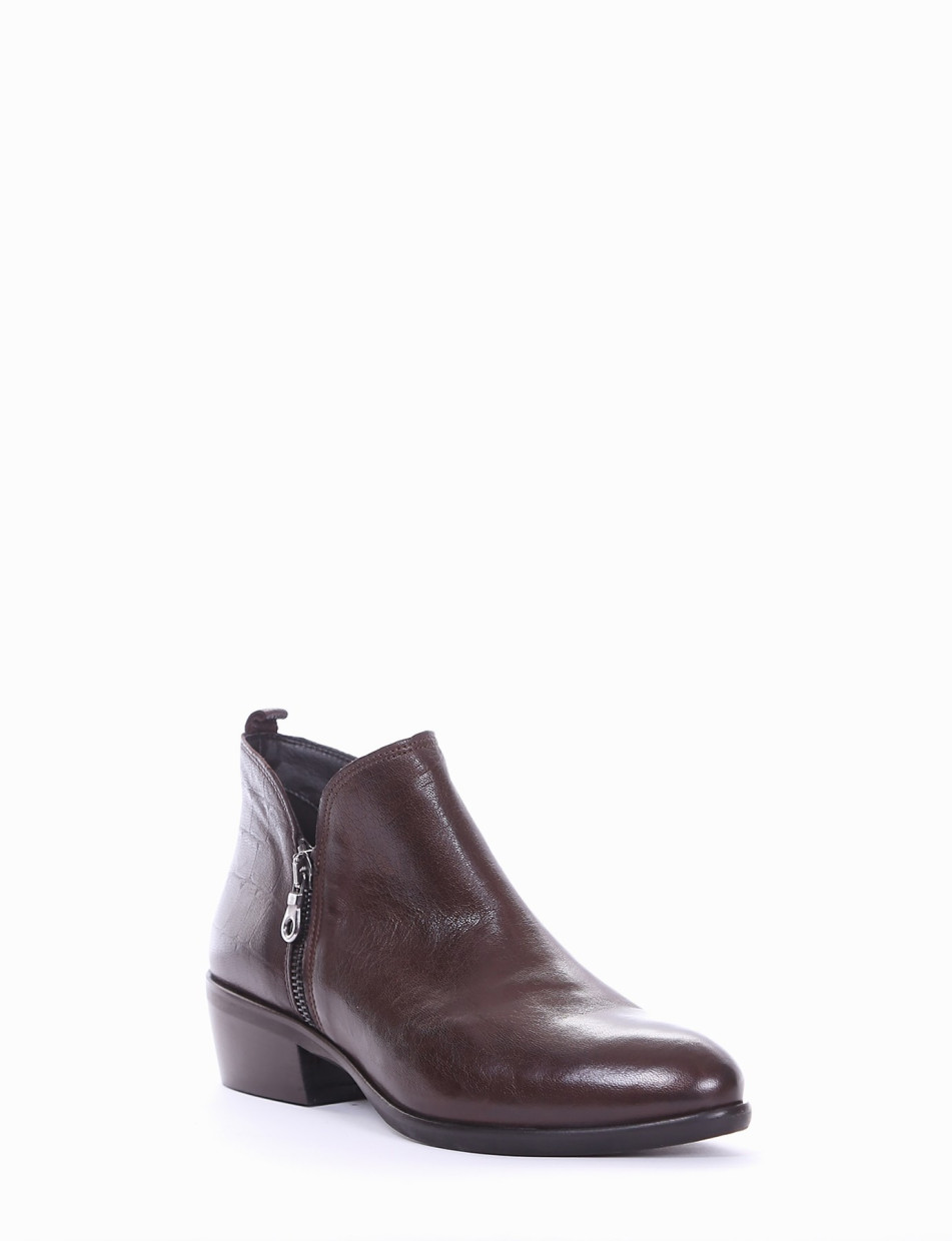 Low heel ankle boots heel 3 cm dark brown leather