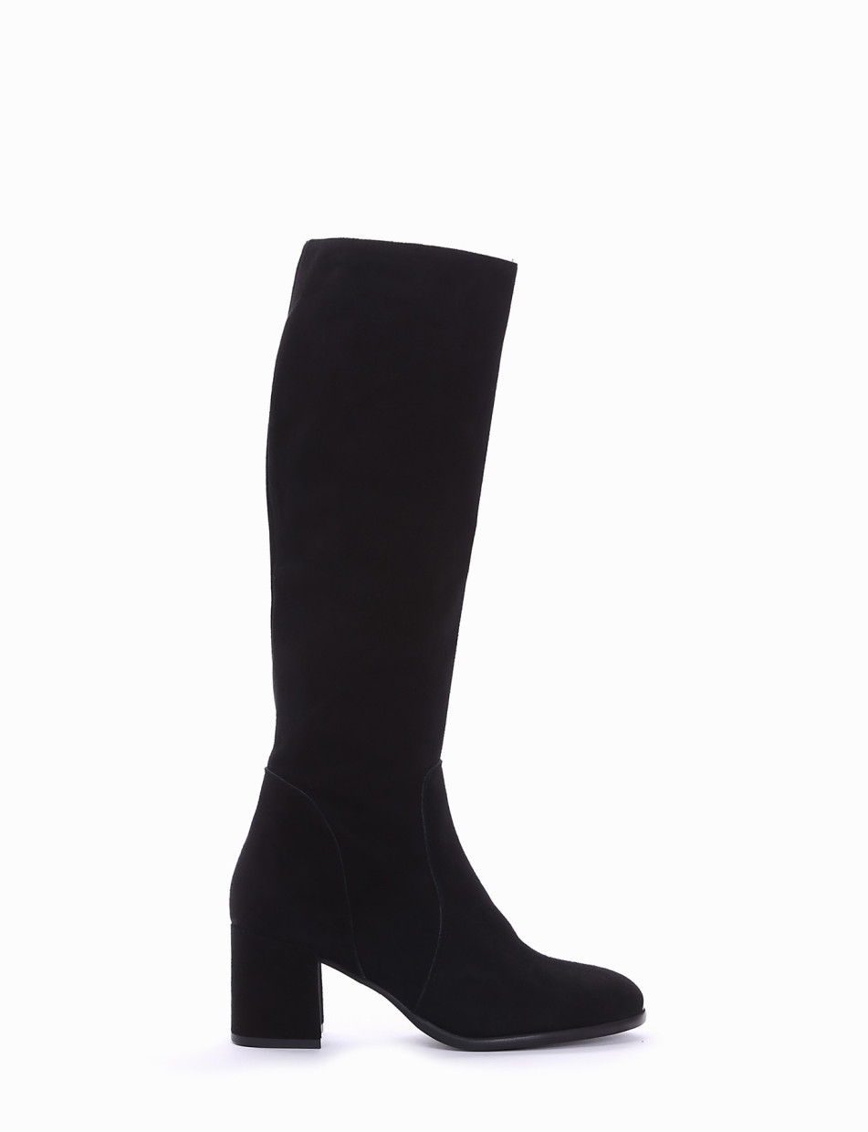 High heel boots heel 7 cm black chamois