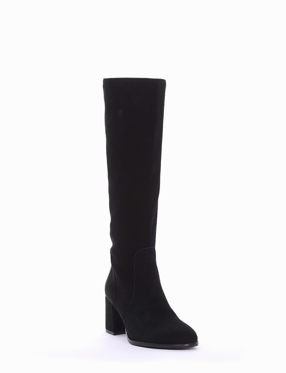 High heel boots heel 7 cm black chamois