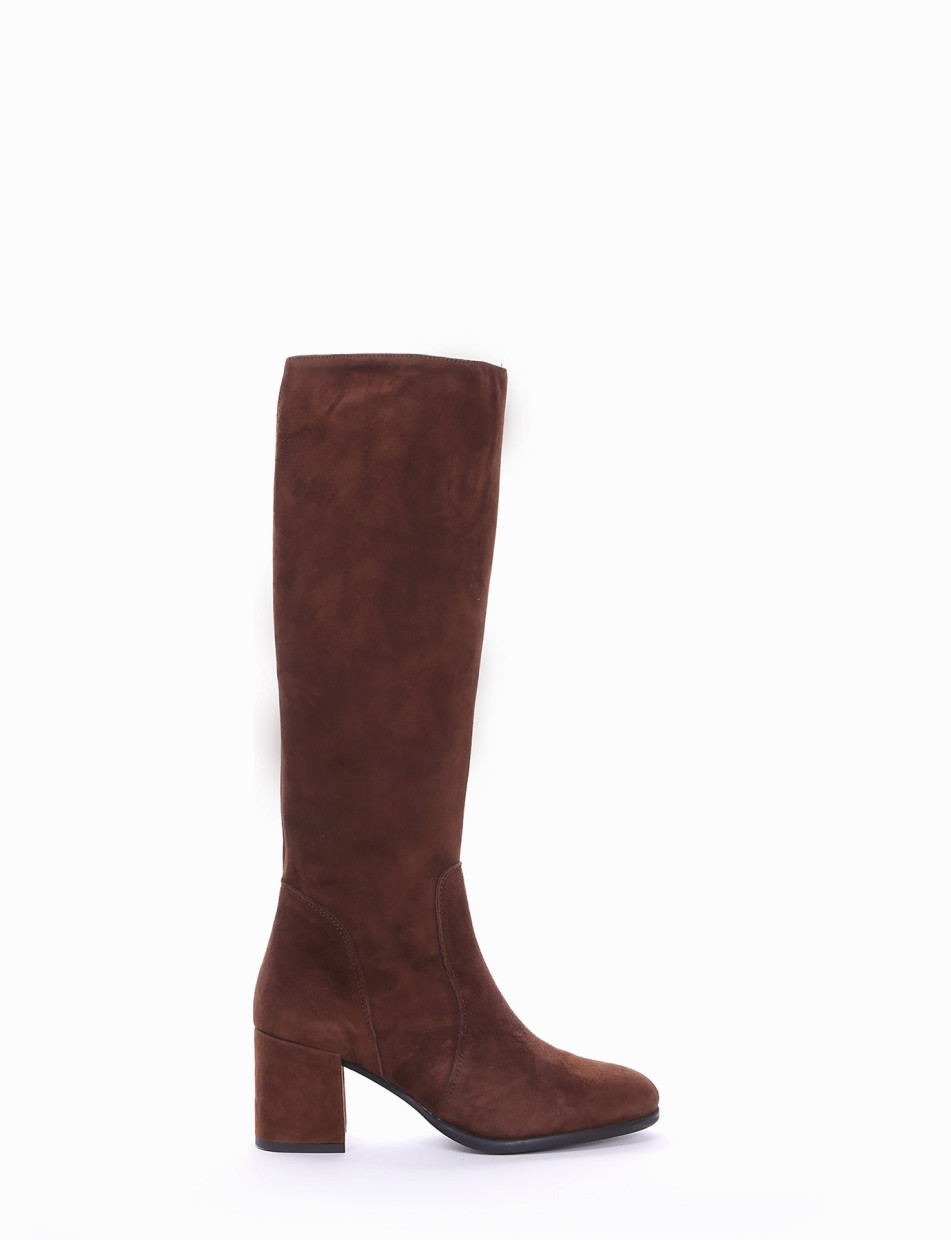High heel boots heel 7 cm brown chamois