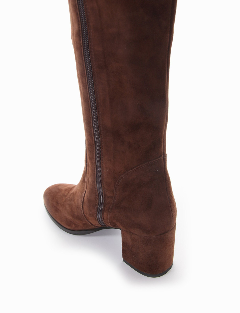 High heel boots heel 7 cm brown chamois