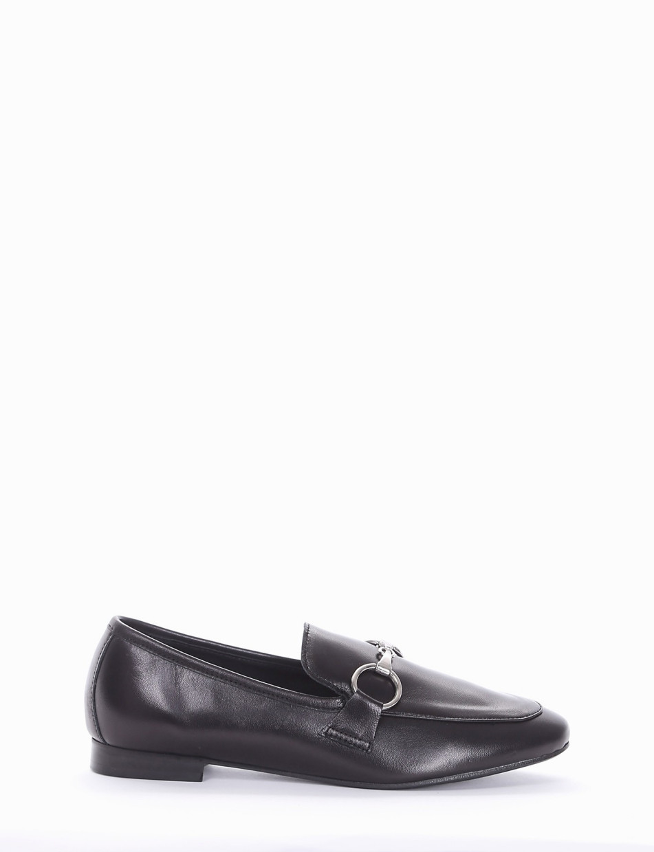 Loafers heel 1 cm black leather