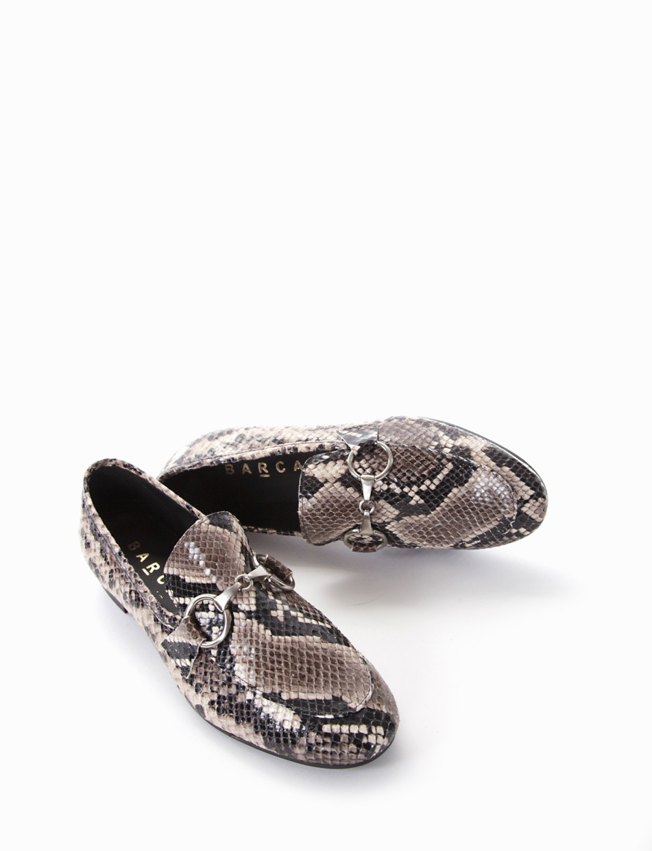 Loafers heel 1 cm grey python