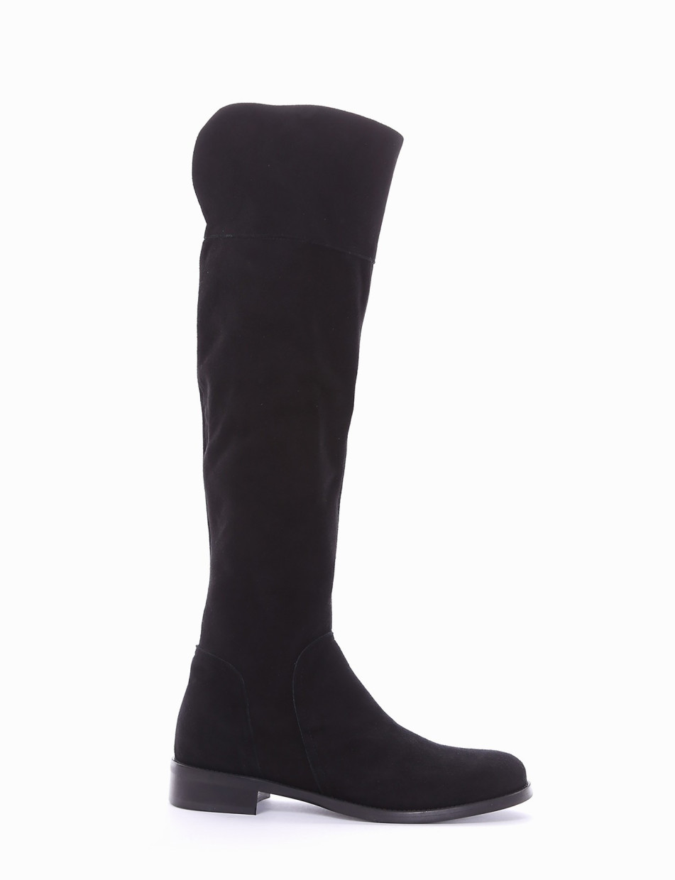 Low heel boots heel 2 cm black chamois