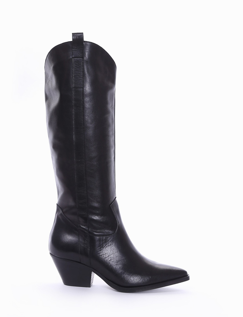 High heel boots heel 5 cm black leather