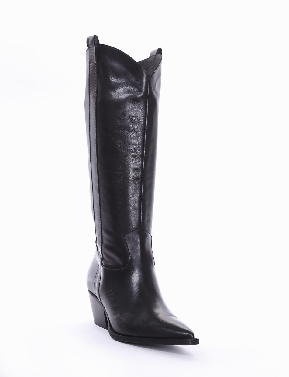 High heel boots heel 5 cm black leather