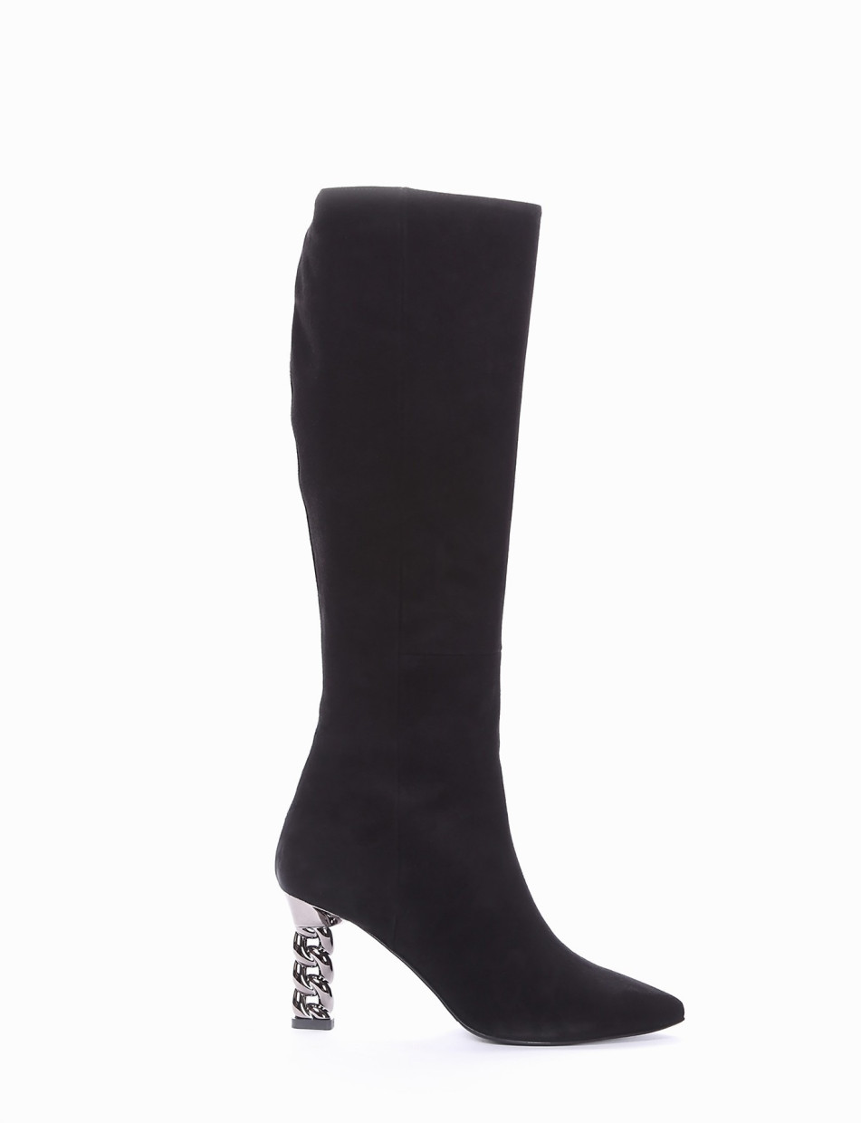 High heel boots heel 8 cm black chamois