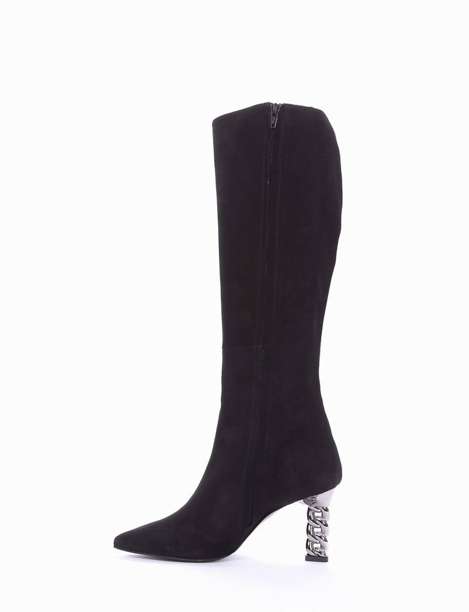 High heel boots heel 8 cm black chamois