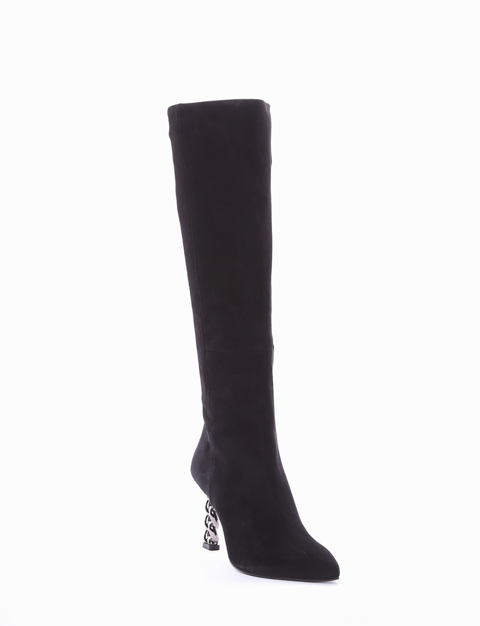 High heel boots heel 8 cm black chamois