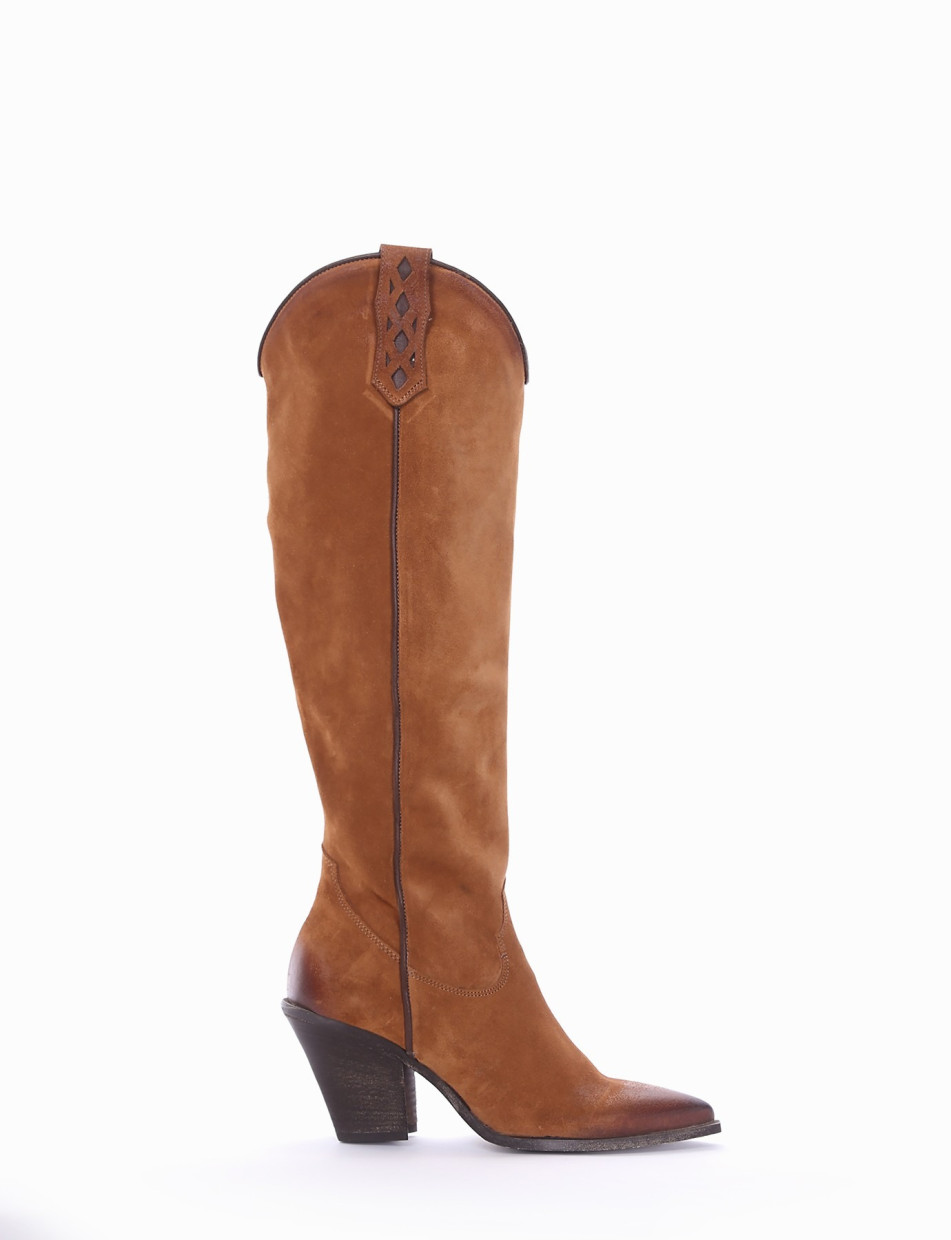 High heel boots heel 8 cm brown chamois