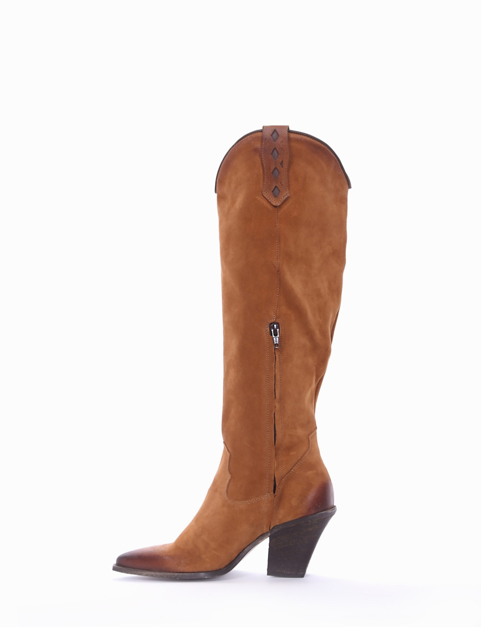 High heel boots heel 8 cm brown chamois