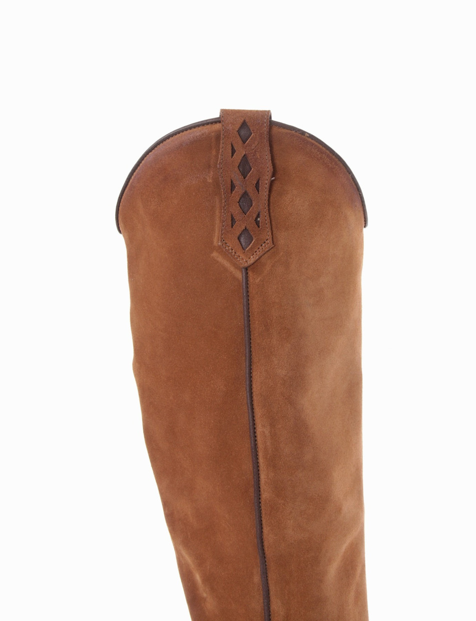 High heel boots heel 8 cm brown chamois