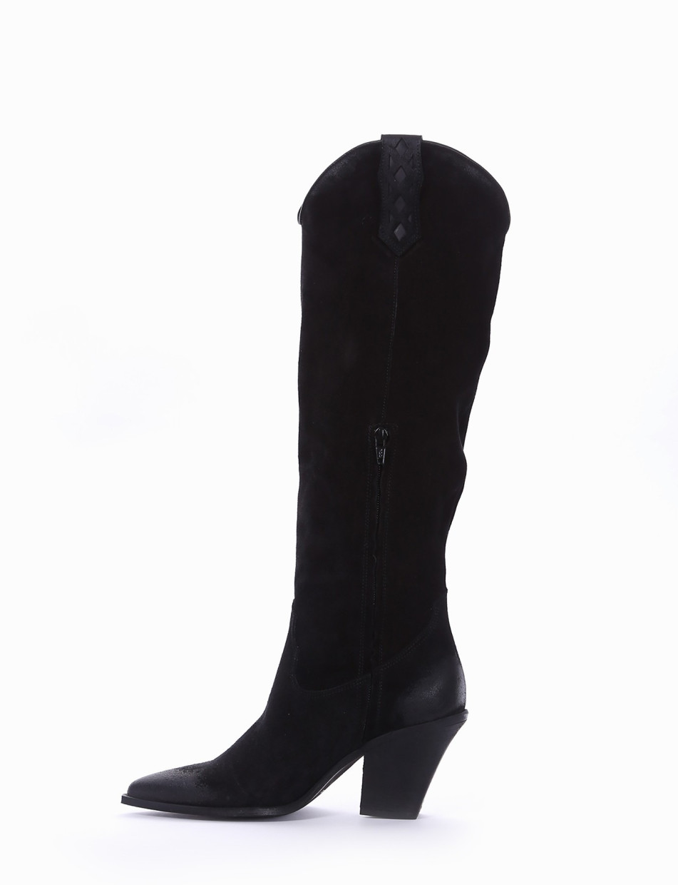 High heel boots heel 8 cm black chamois
