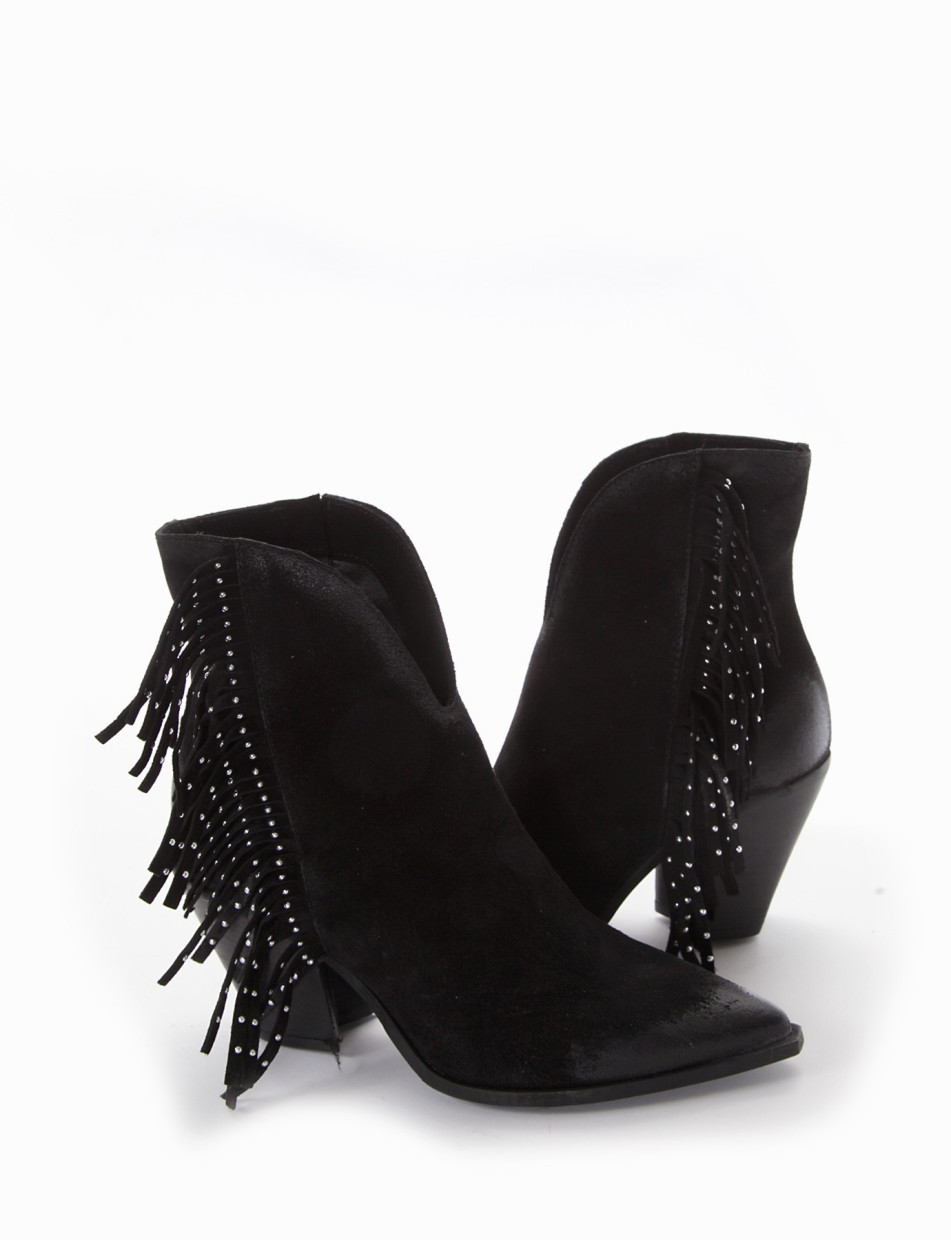 High heel ankle boots heel 8 cm black chamois