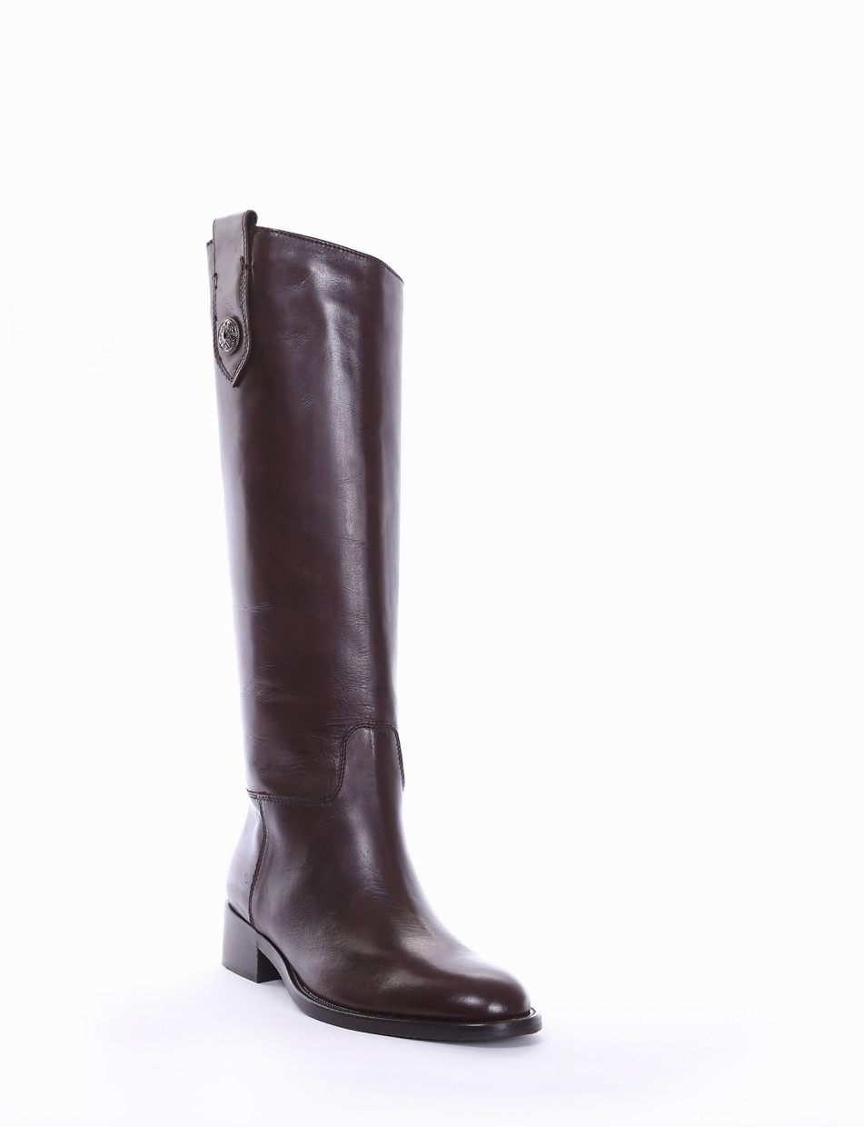 Low heel boots heel 2 cm dark brown leather