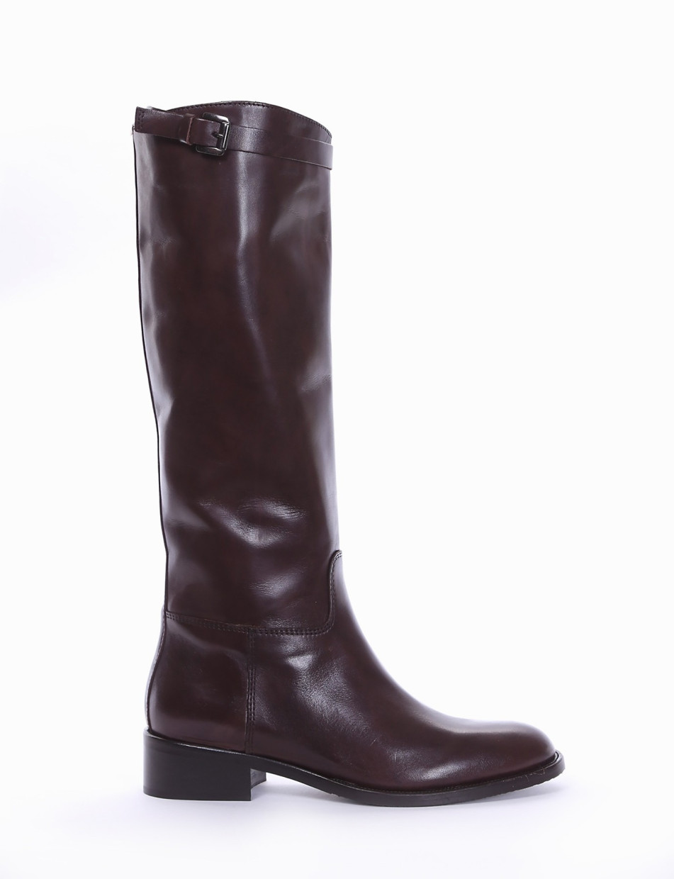 Low heel boots heel 2 cm dark brown leather