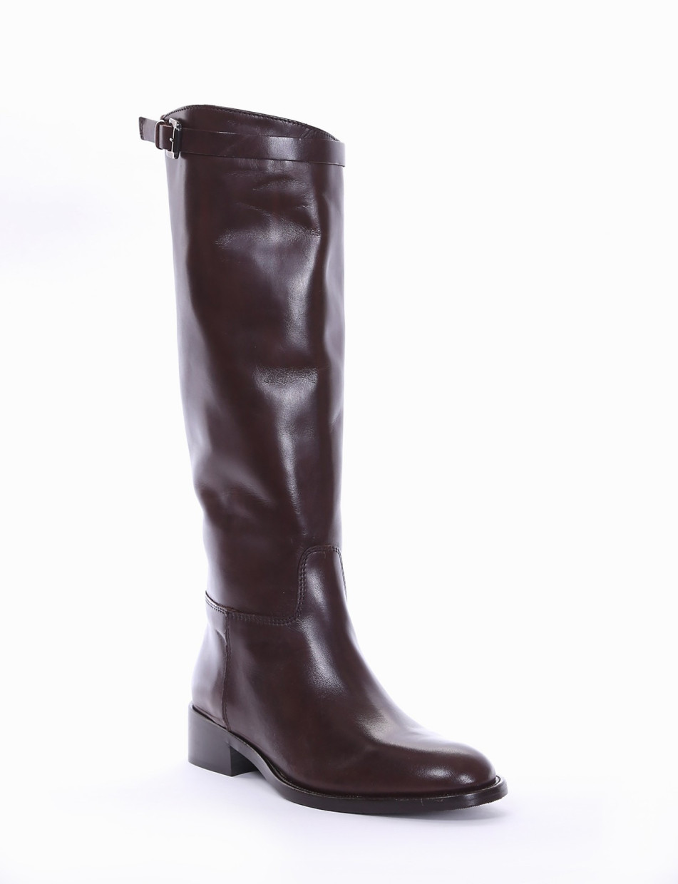 Low heel boots heel 2 cm dark brown leather