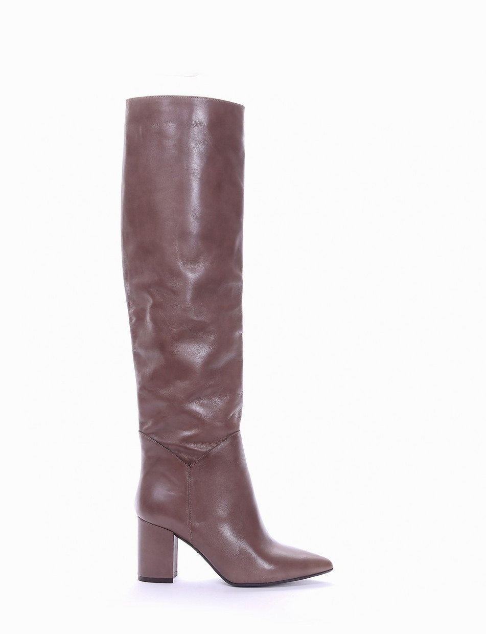 High heel boots heel 7 cm beige leather
