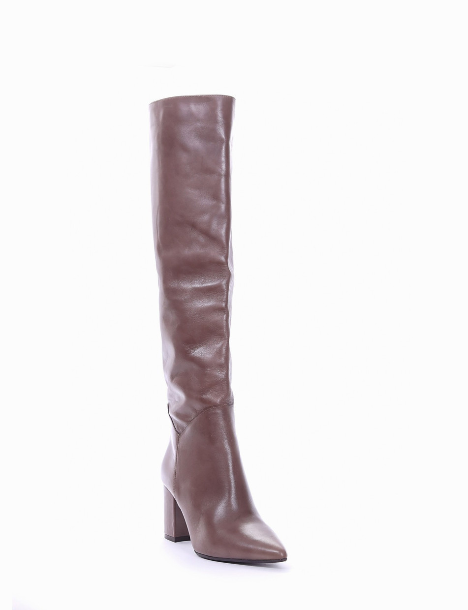 High heel boots heel 7 cm beige leather