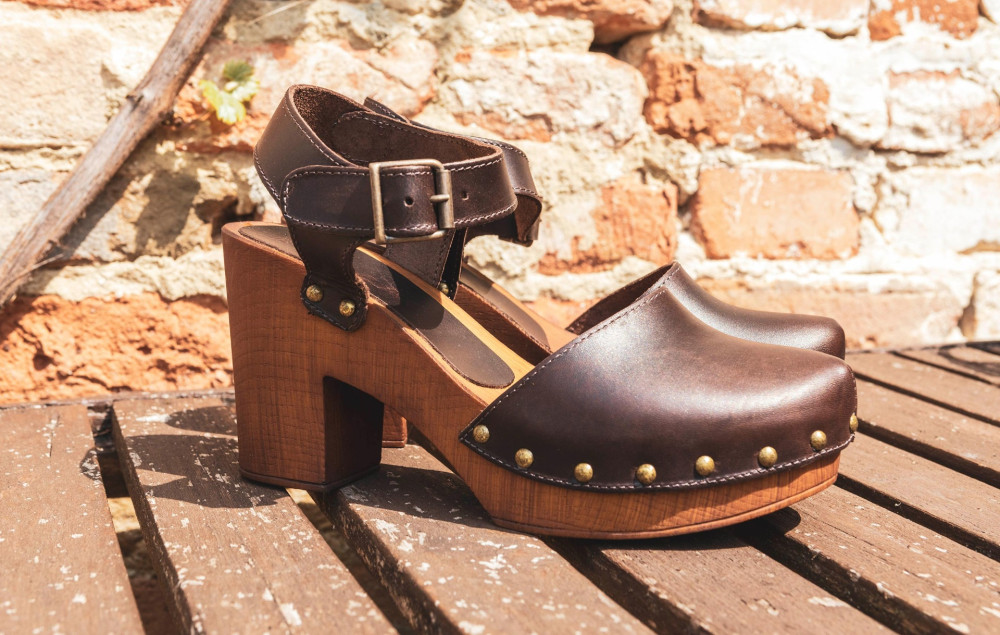 High heel sandals heel 7 cm dark brown leather