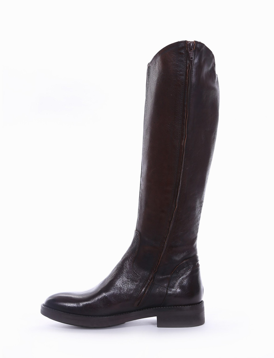 Low heel boots heel 2 cm dark brown leather