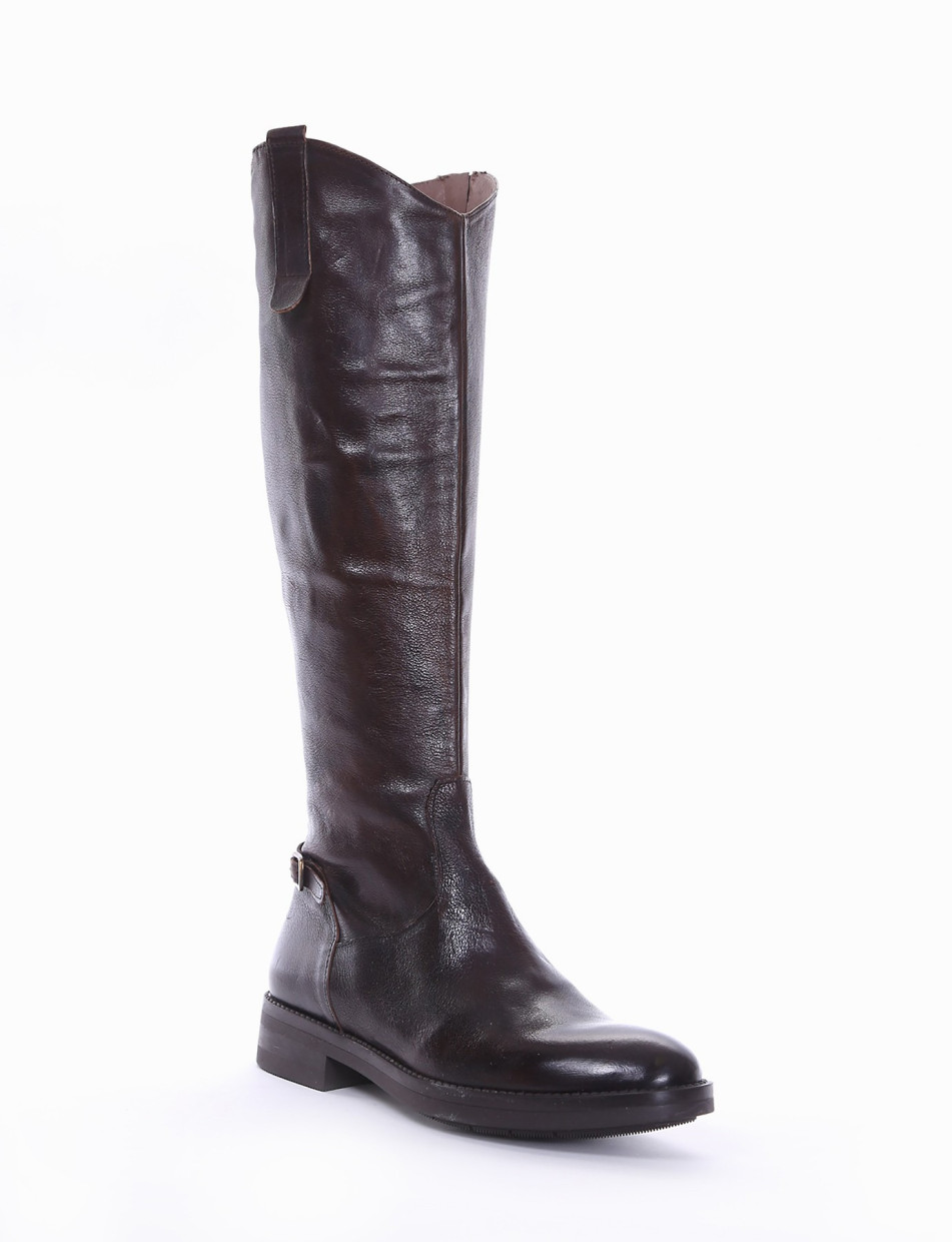 Low heel boots heel 2 cm dark brown leather