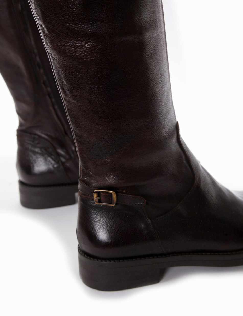 Low heel boots heel 2 cm dark brown leather