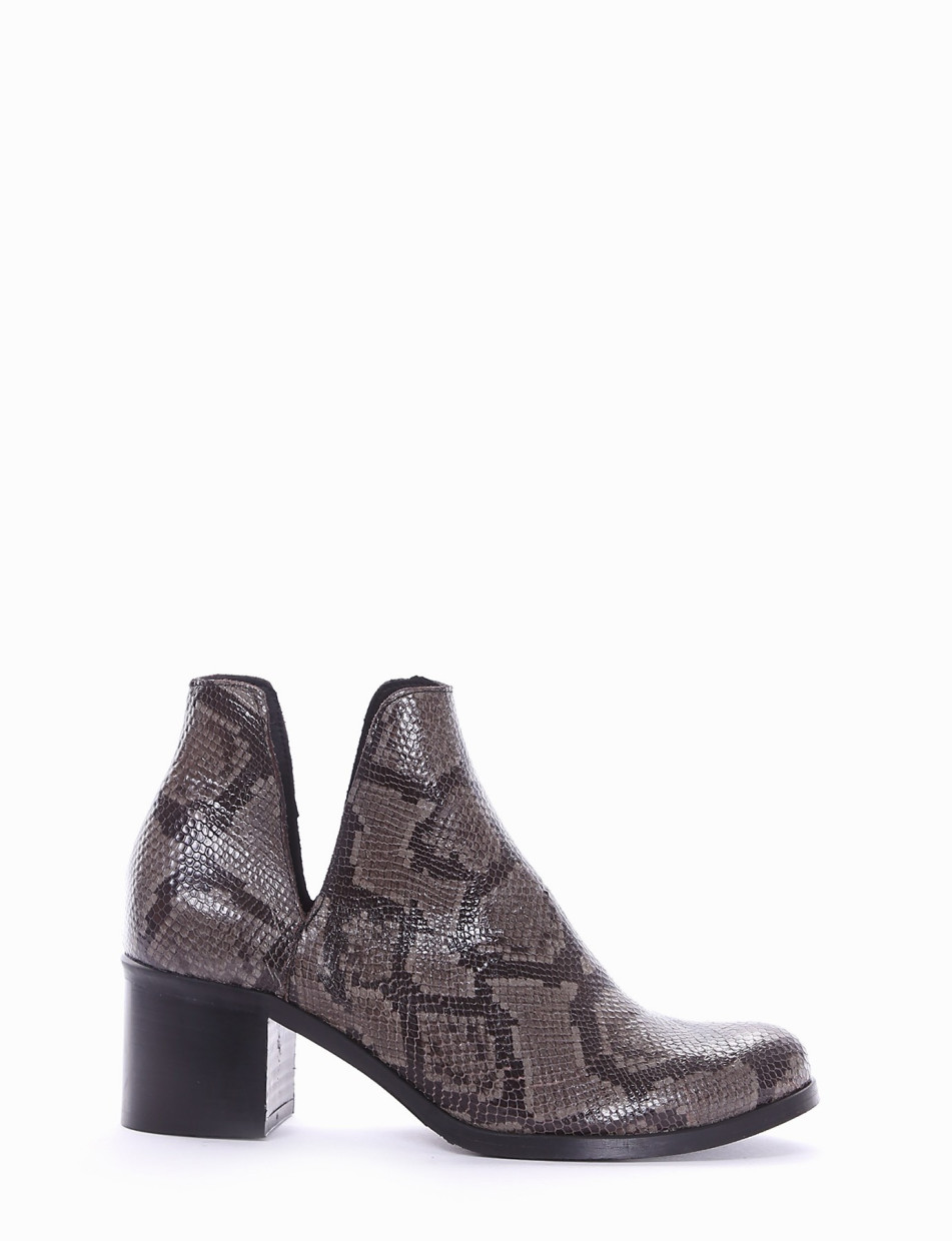 High heel ankle boots heel 5 cm grey python
