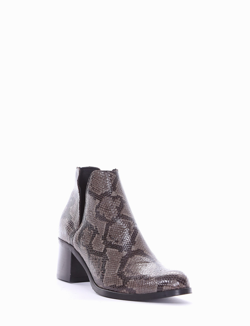 High heel ankle boots heel 5 cm grey python