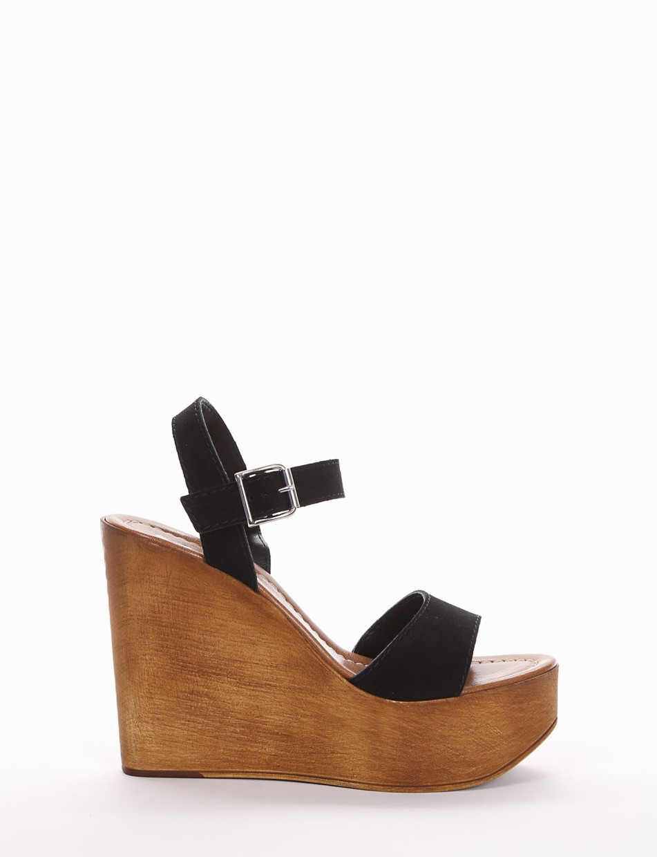 Wedge heels heel 12 cm black chamois