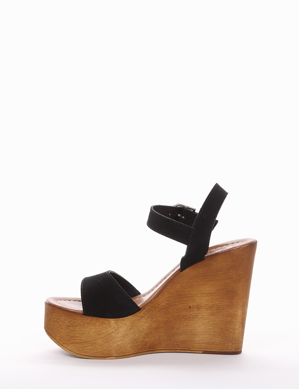Wedge heels heel 12 cm black chamois
