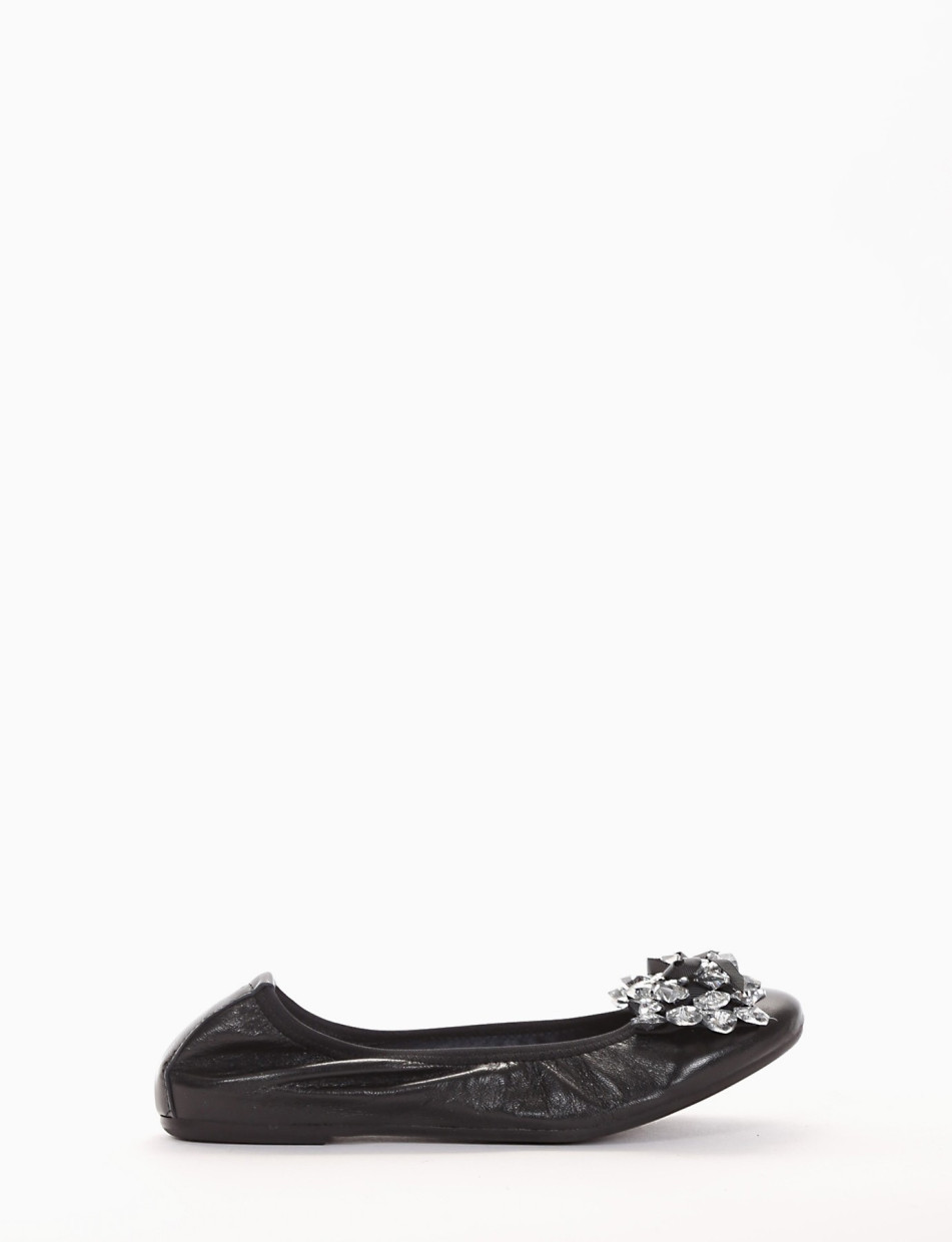 Flat shoes heel 1 cm black leather