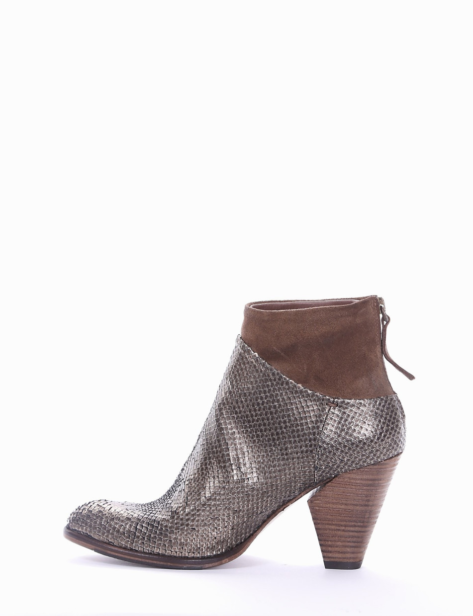 High heel ankle boots heel 7 cm dark brown python