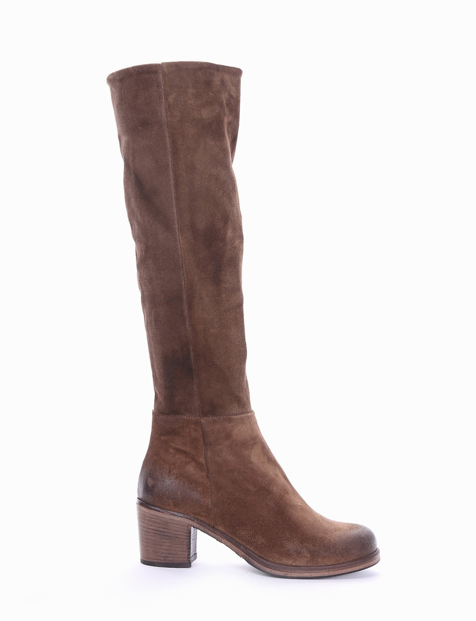 High heel boots heel 5 cm brown chamois