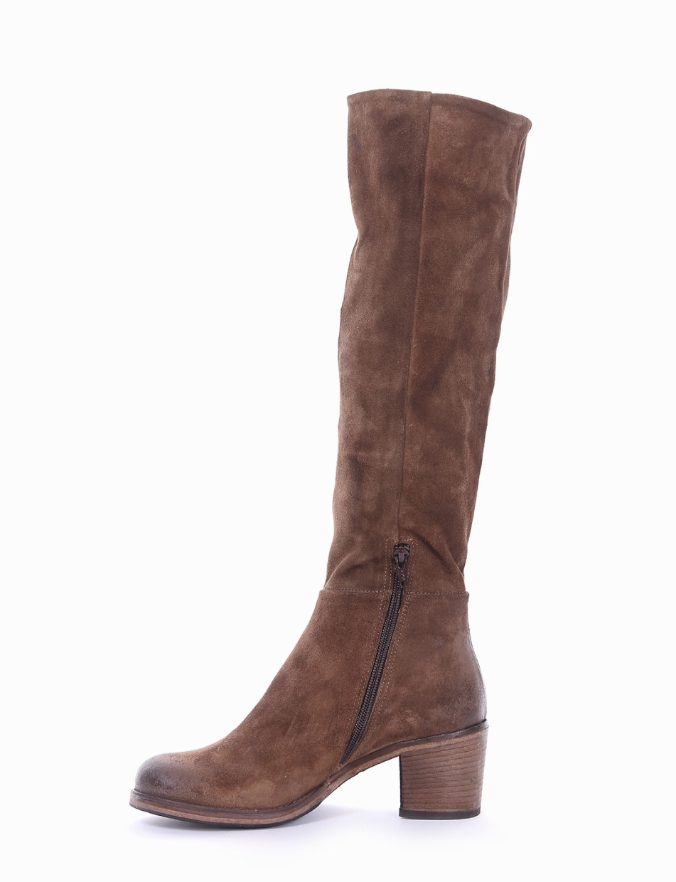 High heel boots heel 5 cm brown chamois