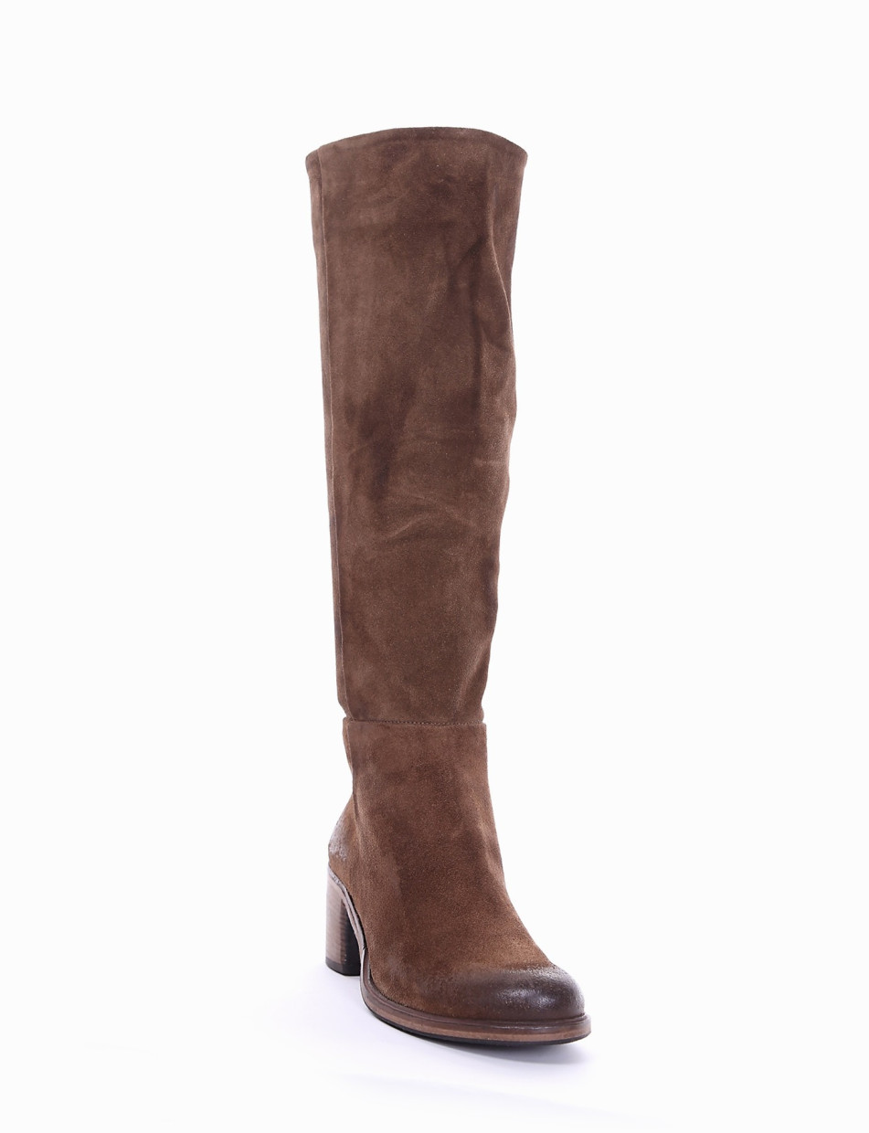 High heel boots heel 5 cm brown chamois