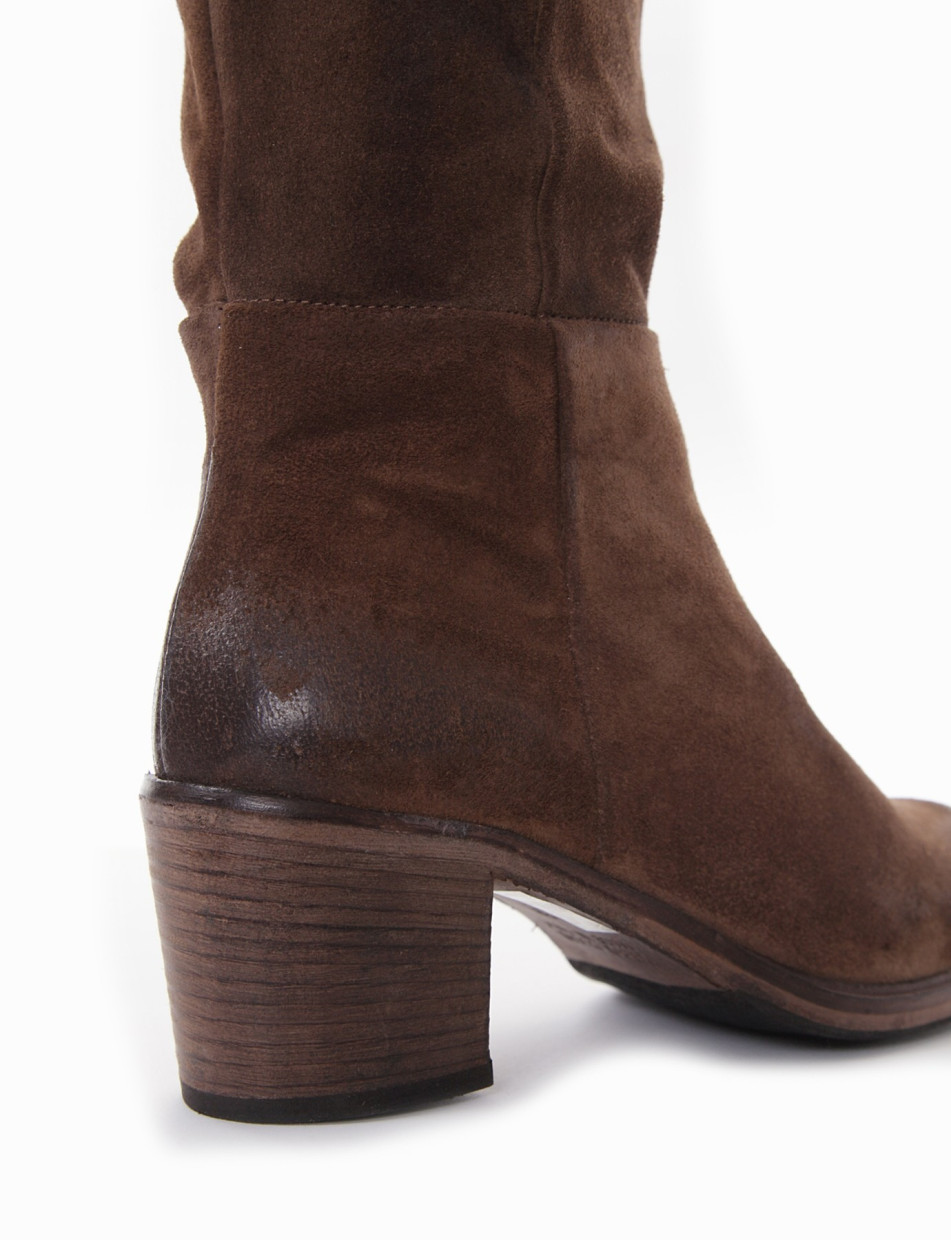 High heel boots heel 5 cm brown chamois