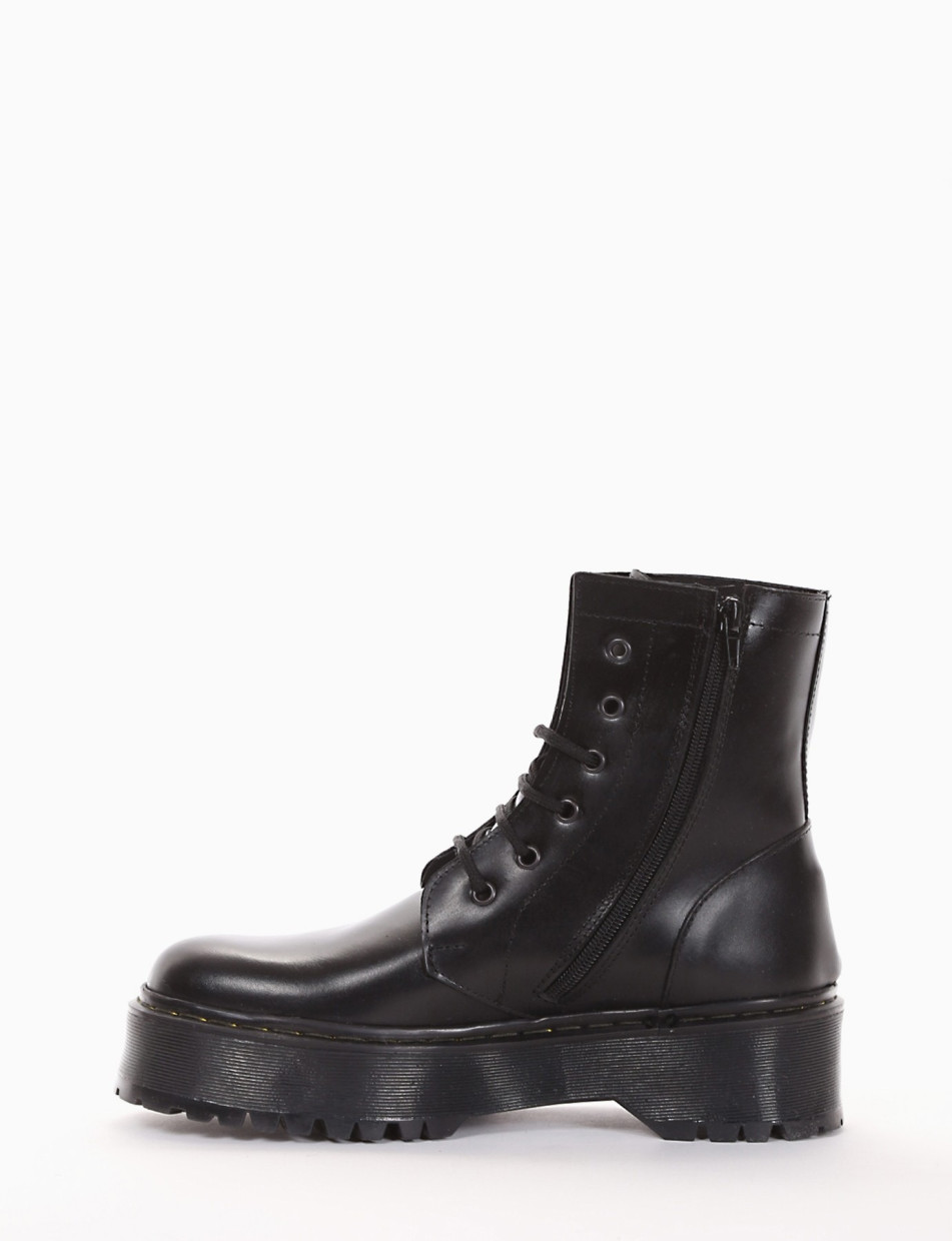 Combat boots heel 4 cm black leather