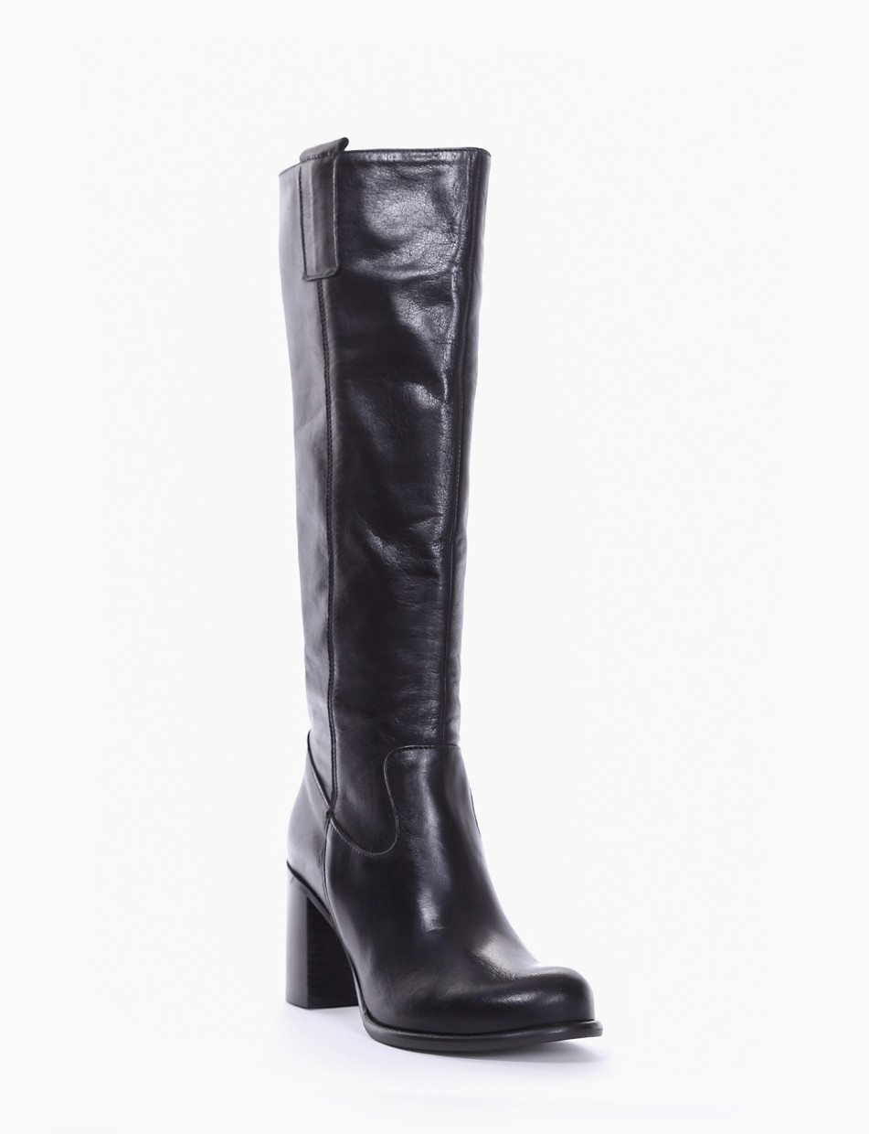 High heel boots heel 8 cm black leather